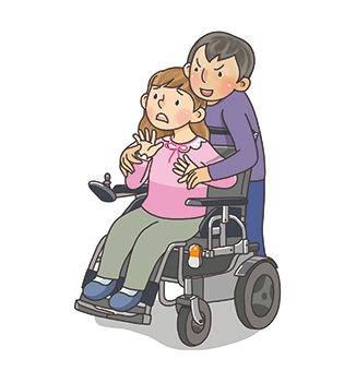 성적 학대 삽화 - 휠체어탄 장애인을 강제로 몸을 만지고 있는 장면